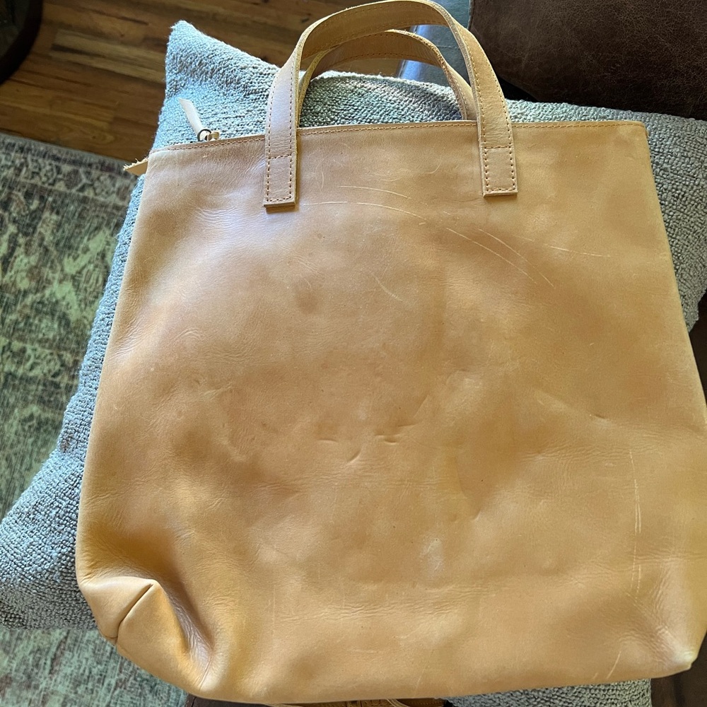 Minimalist Tan Leather Tote Bag